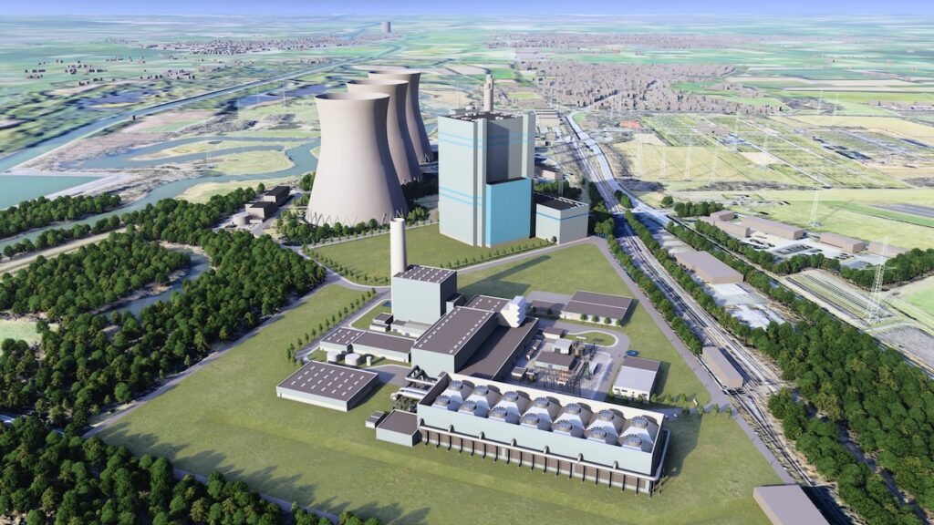 Projektskizze, Rendering, geplantes wasserstofffähiges/H2-Ready-Kraftwerk von RWE in Werne, Nordrhein-Westfalen, Deutschland